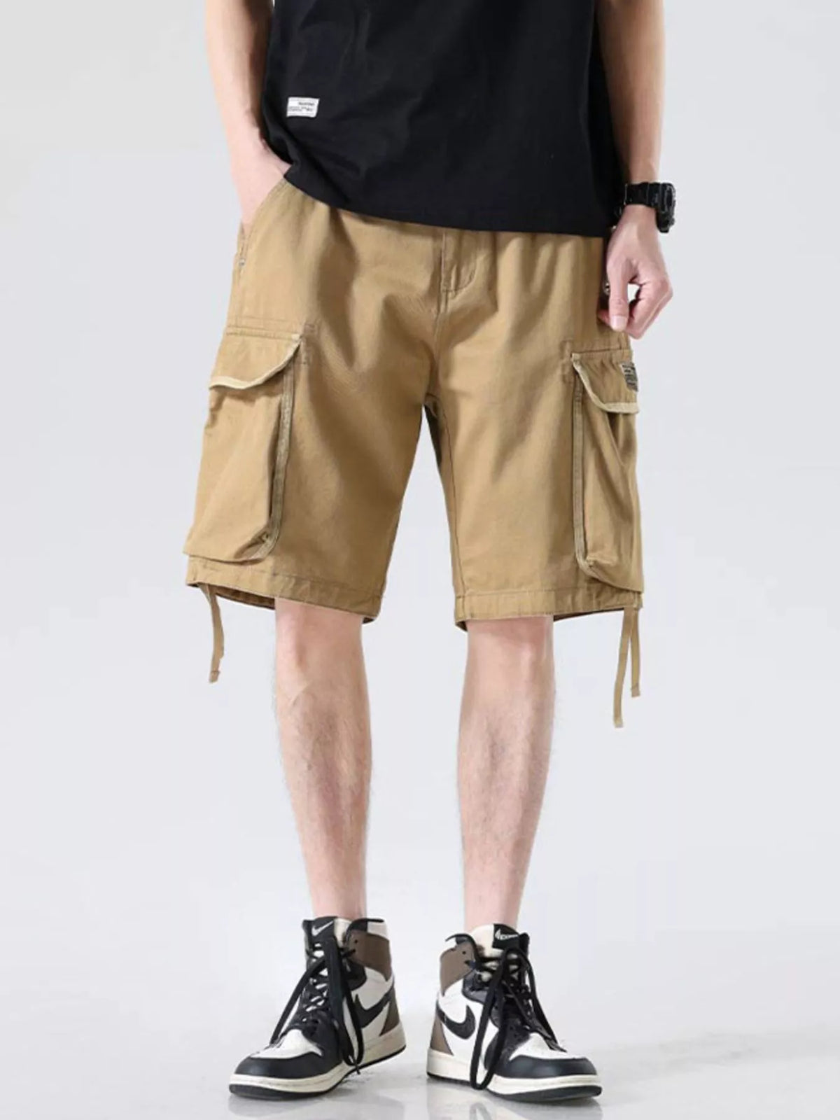 Men's Drawstring Wide Leg Cargo Shorts, view 4
