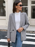 Houndstooth Patterned Double-Breasted Blazer - Lilixa.store