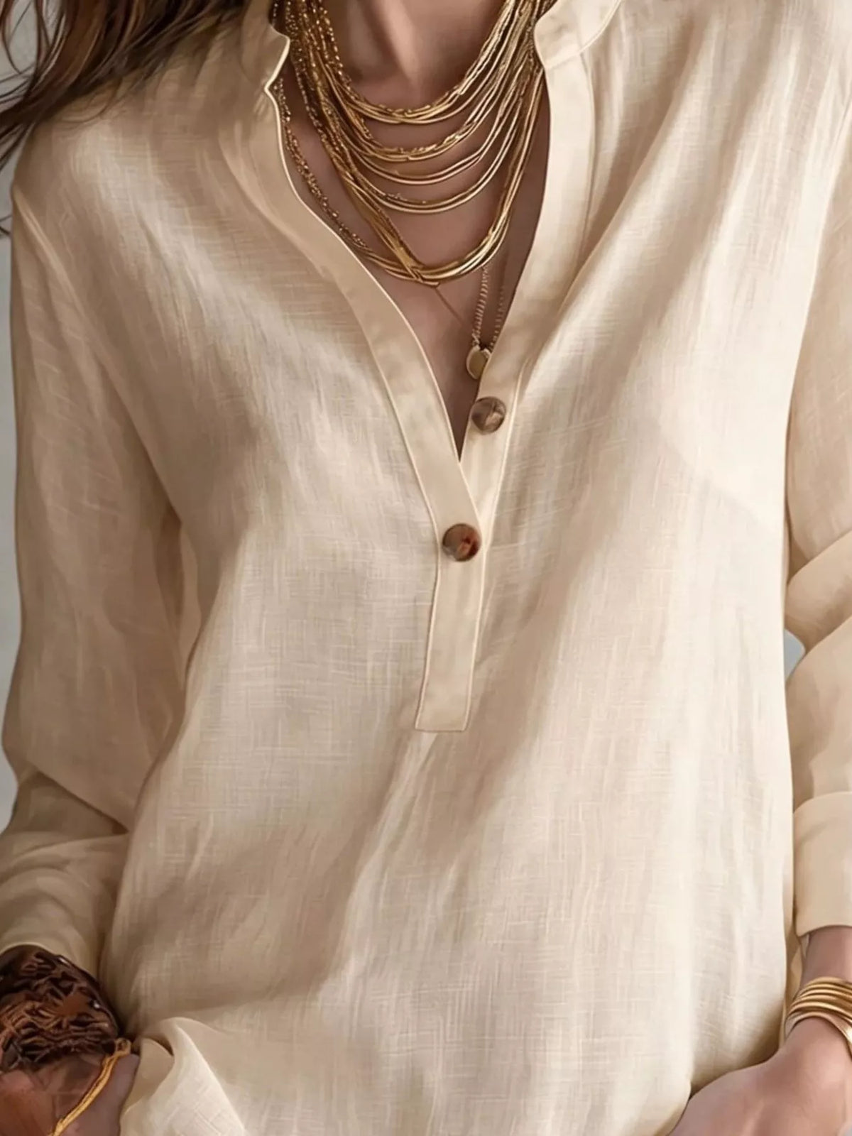 Button Detail Long Sleeve Blouse - Lilixa.store