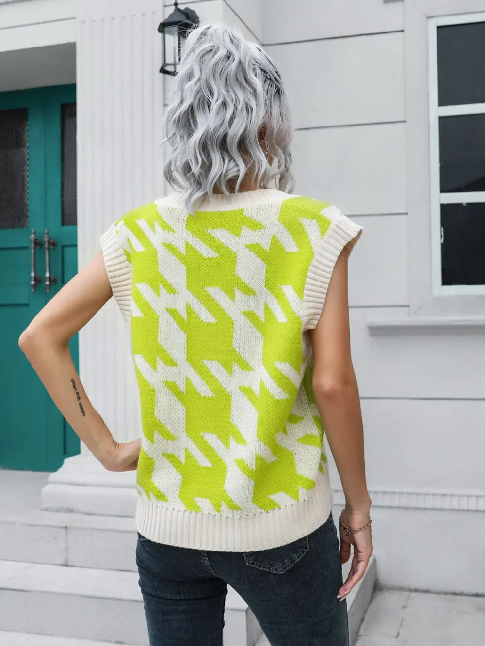 Houndstooth V-Neck Sweater Vest, view 6
