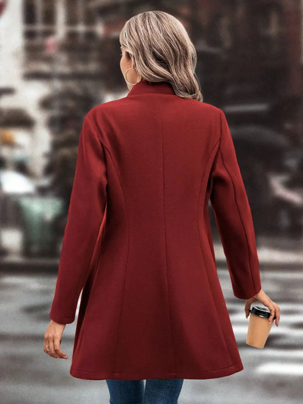 Collared Neck Button Up Long Sleeve Coat, view 12