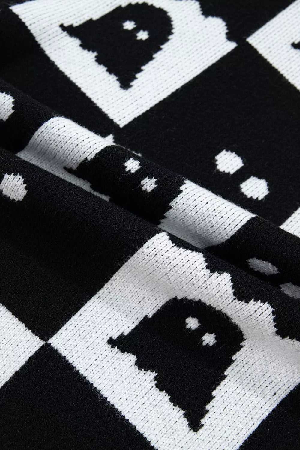 Halloween Ghost Pattern Checkerboard Sweater - Lilixa.store