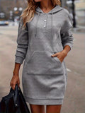 Casual Textured Hooded Sweatshirt Dress - Lilixa.store