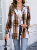 Plaid Double-Breasted Blazer - Lilixa.store