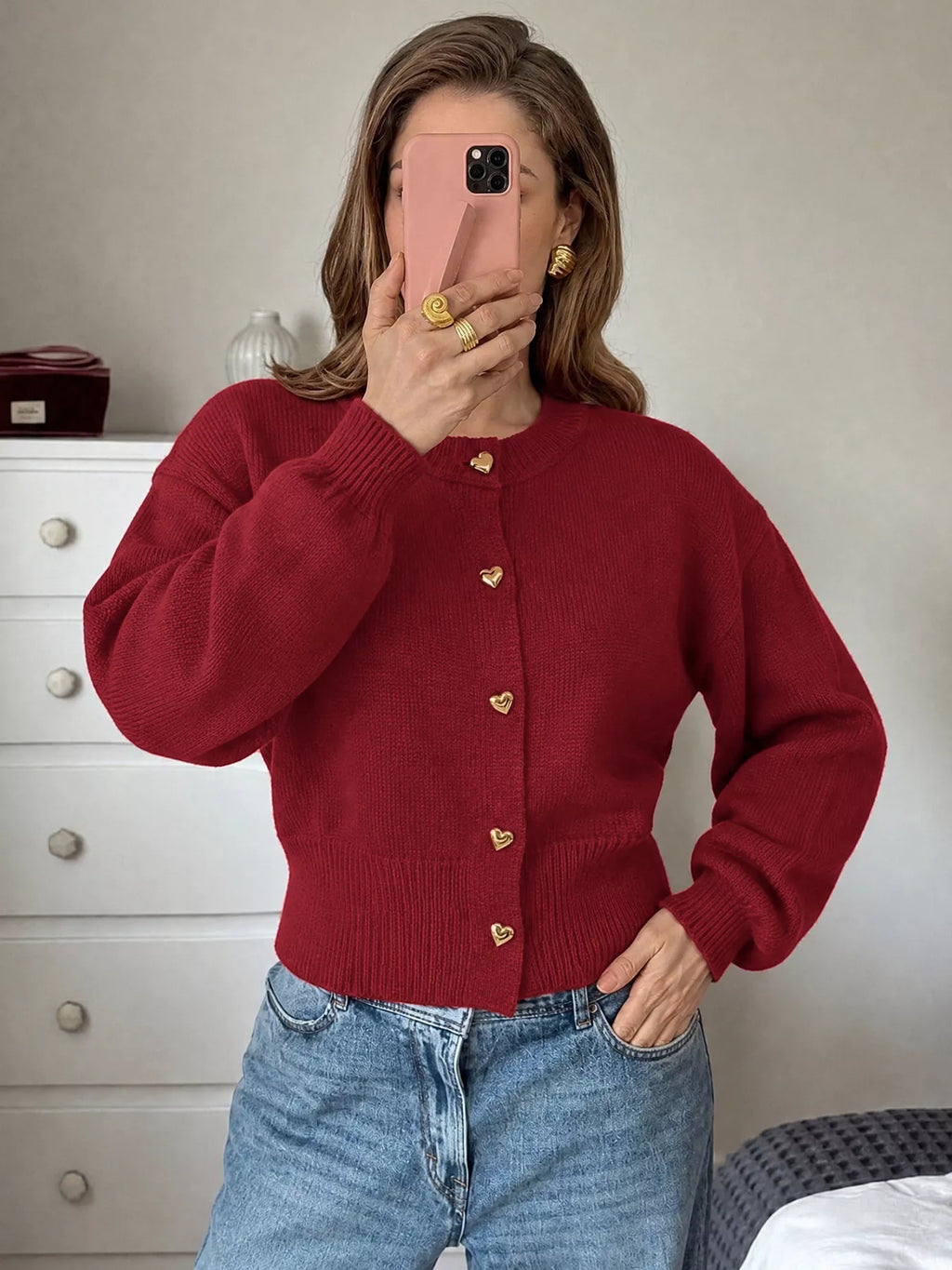 Heart-Button Knit Cardigan - Lilixa.store