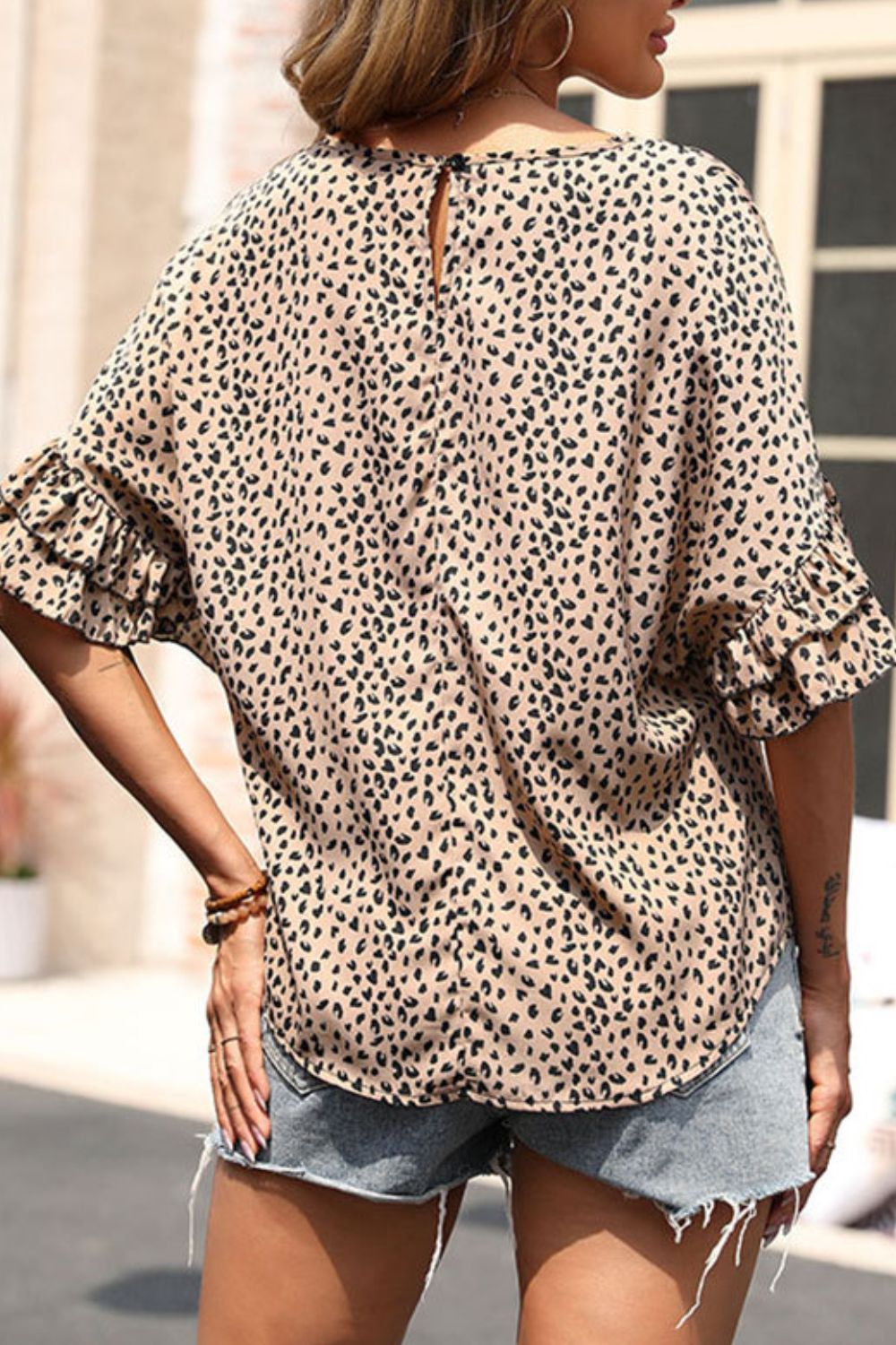 Perfee Leopard Print Flounce Sleeve Top - Lilixa.store