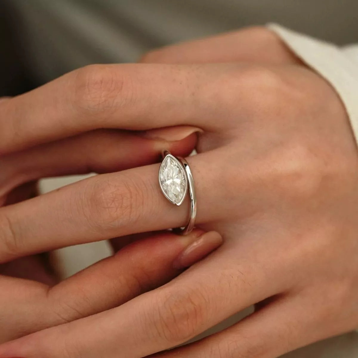 2 Carat 925 Sterling Silver Moissanite Marquise Cut Bypass Ring, view 4