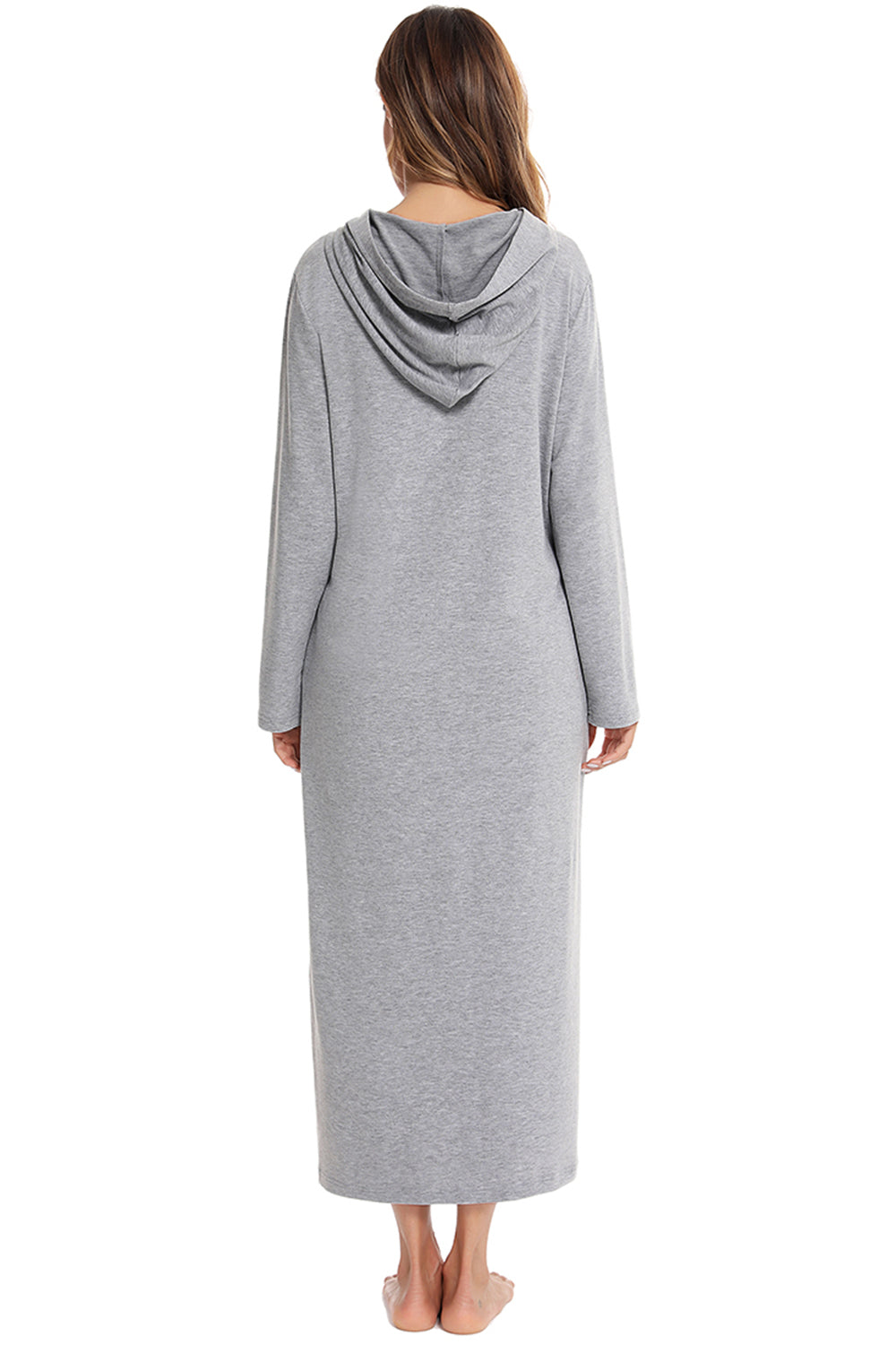 Zip Front Hooded Night Dress with Pockets - Lilixa.store
