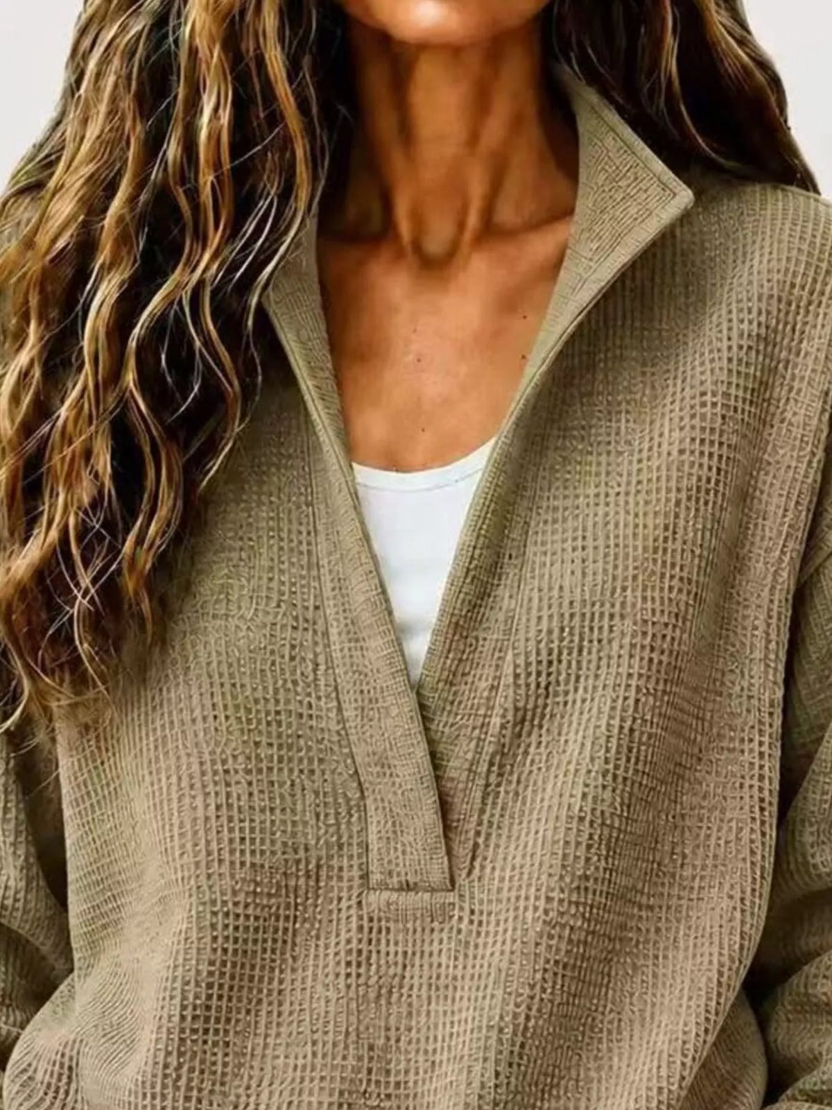 Full Size Waffle Knit Dropped Shoulder Sweatshirt Plus Size