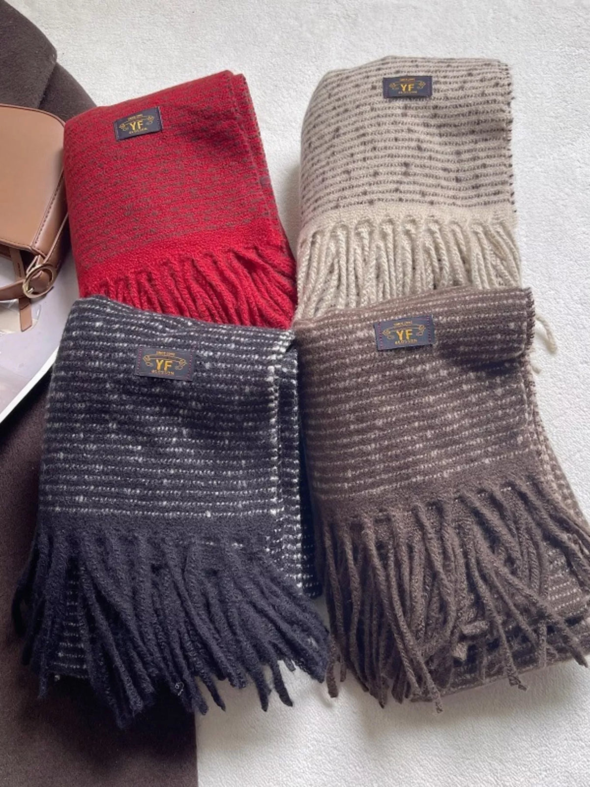 Warm Striped Tassel Scarf - Lilixa.store