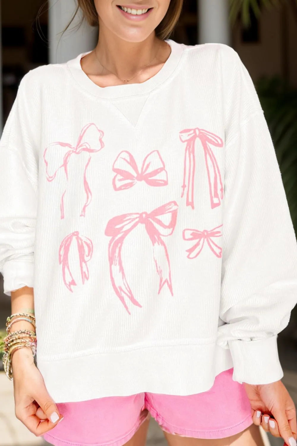 Bow Round Neck Long Sleeve Sweatshirt - Lilixa.store