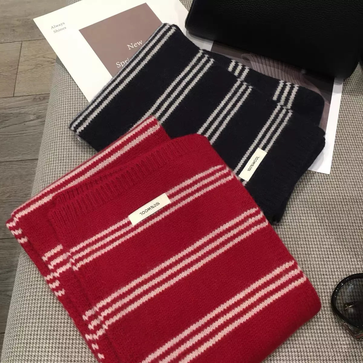 Wool Striped Contrast Knit Warm Scarf - Lilixa.store