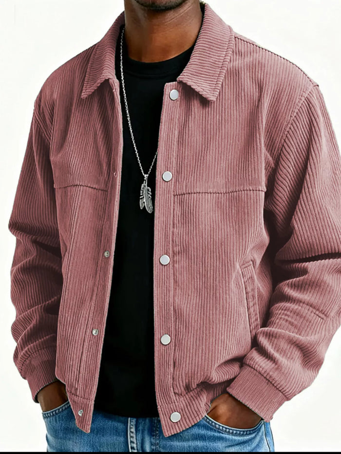 Men's Full Size Vintage Corduroy Button-Down Casual Jacket Plus Size in Pink