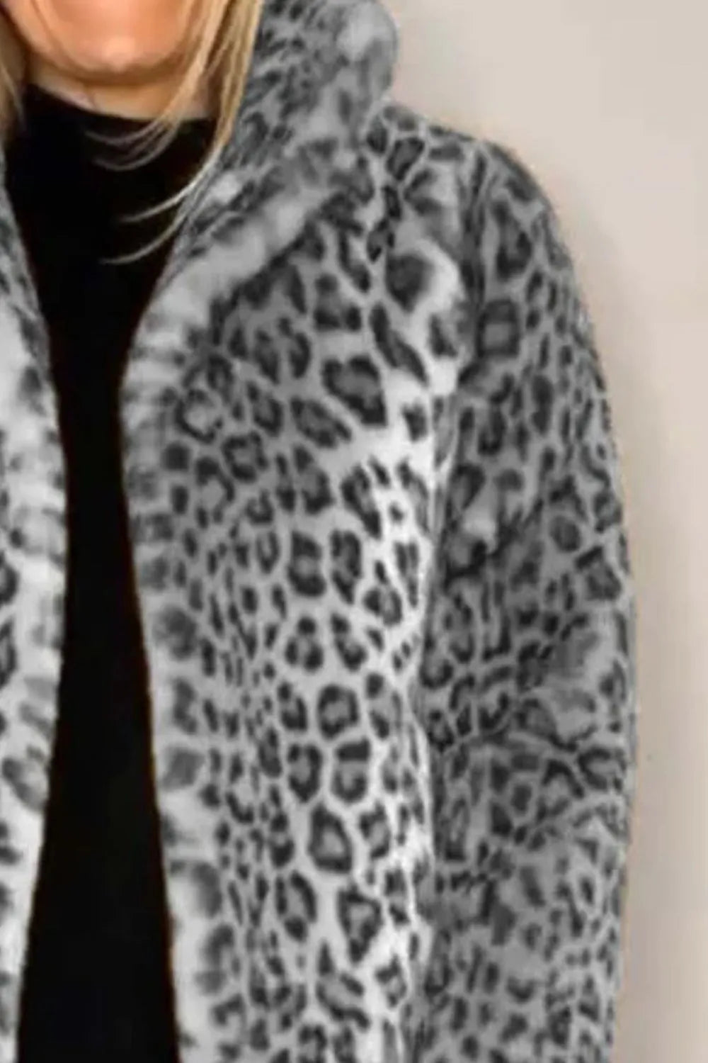 Full Size Leopard Furry Collared Neck Long Sleeve Coat, view 4