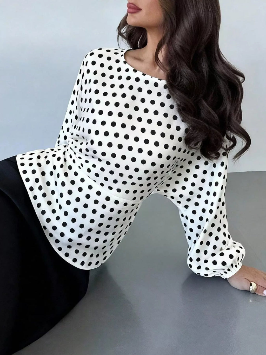 Polka Dot Round Neck Blouse - Lilixa.store