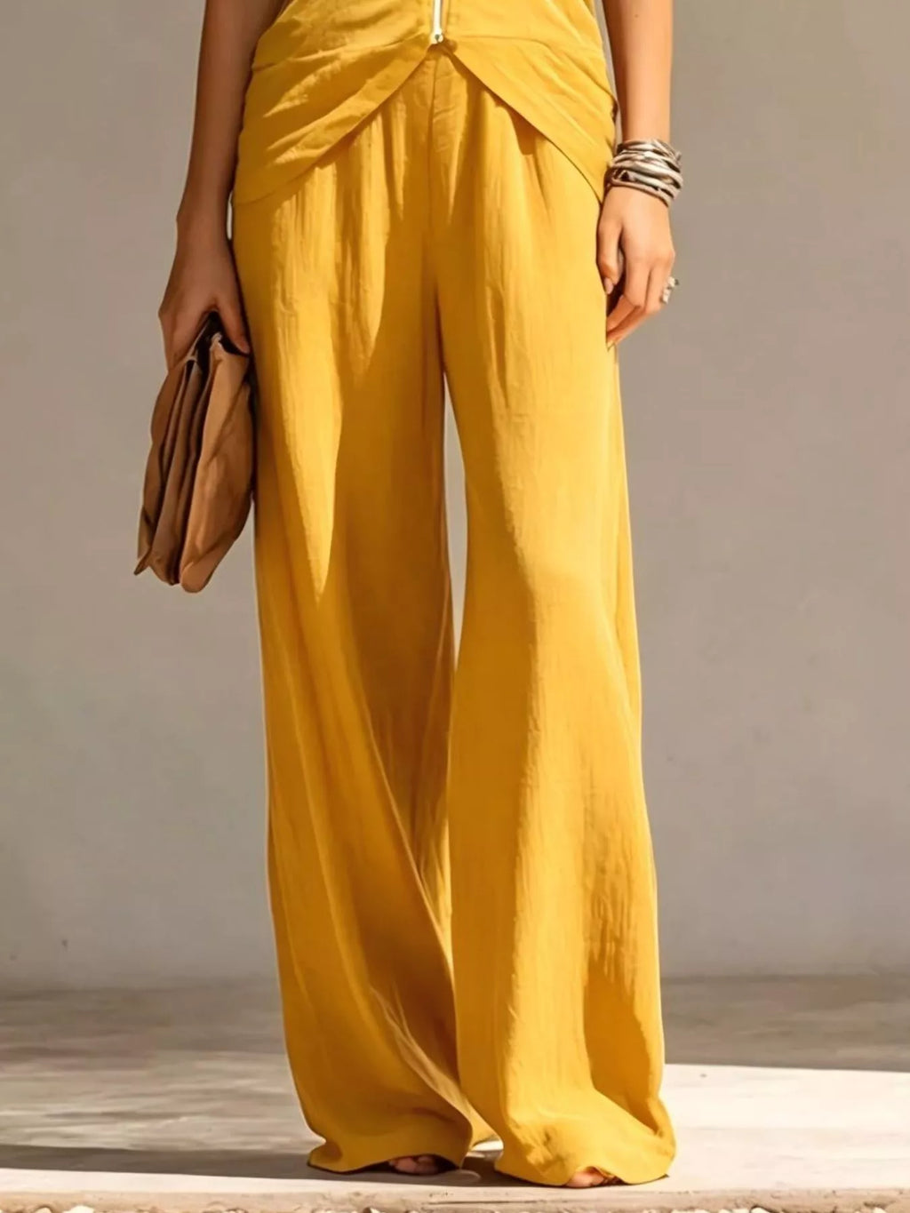 Full Size Zipper Front Tank and Wide-Leg Pants Set Plus Size - Lilixa.store