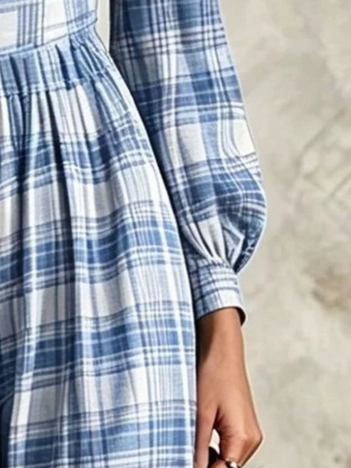 Plaid Square Neck Long Sleeve Wide Leg Jumpsuit