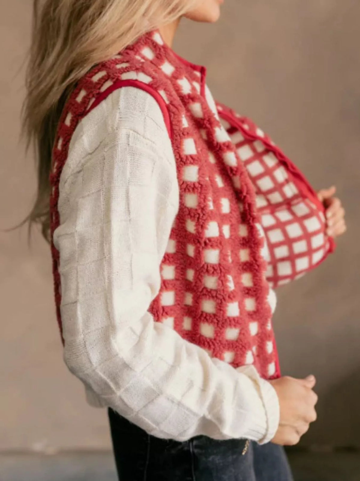 Plaid Zip Up Vest Coat - Lilixa.store
