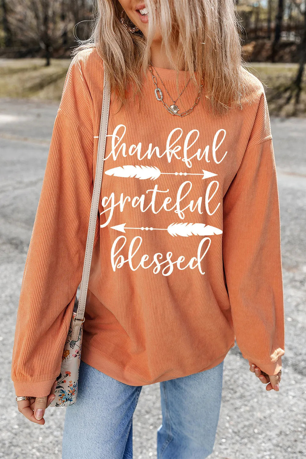 Letter Graphic Round Neck Long Sleeve Sweatshirt - Lilixa.store