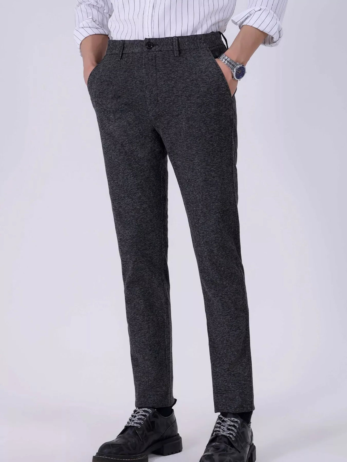 Men's Slim Fit Pants in Dark Gray, view 2