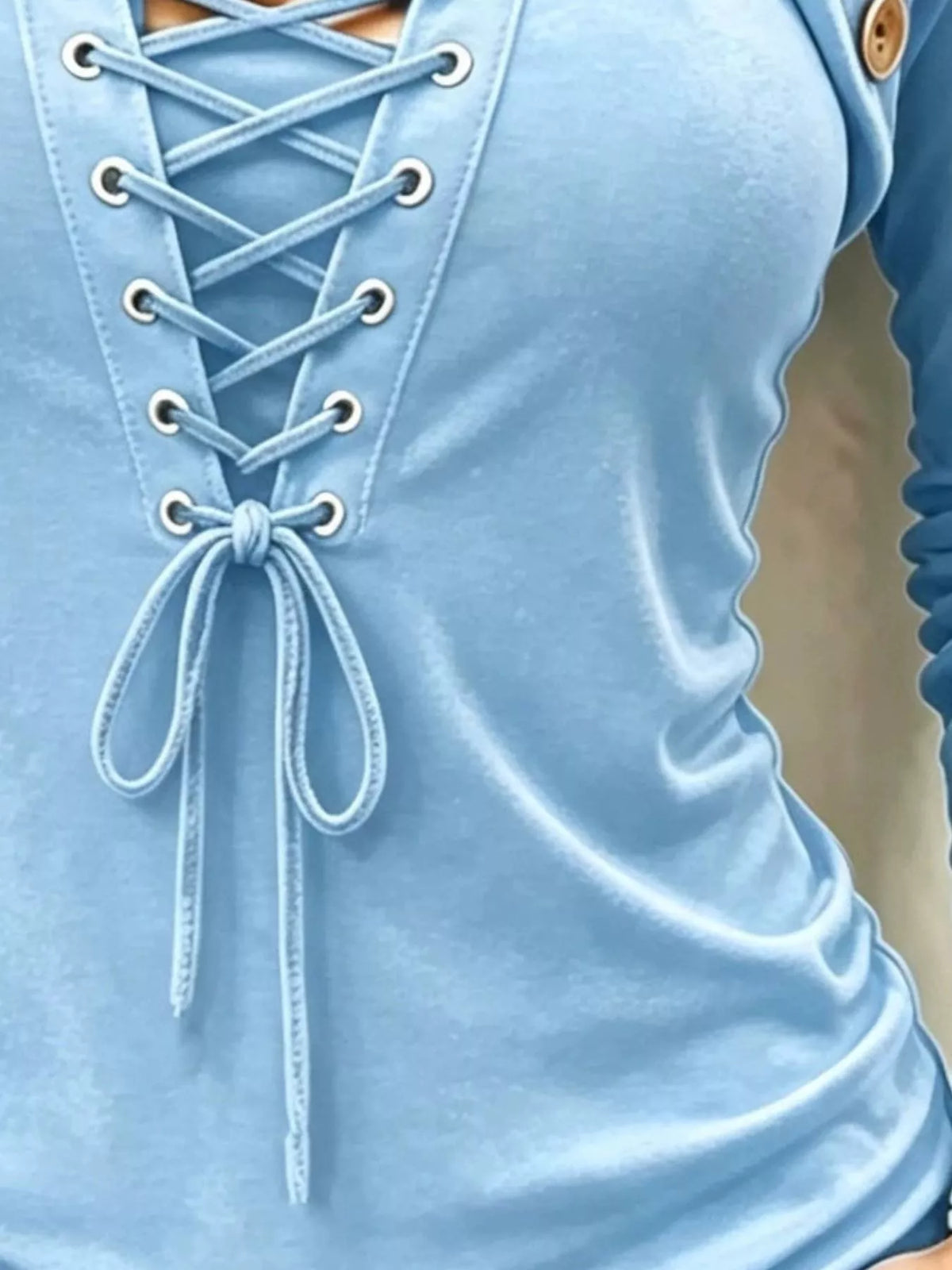 Full Size Long Sleeve Lace-Up Front Slim Fit T-Shirt Plus Size - Lilixa.store
