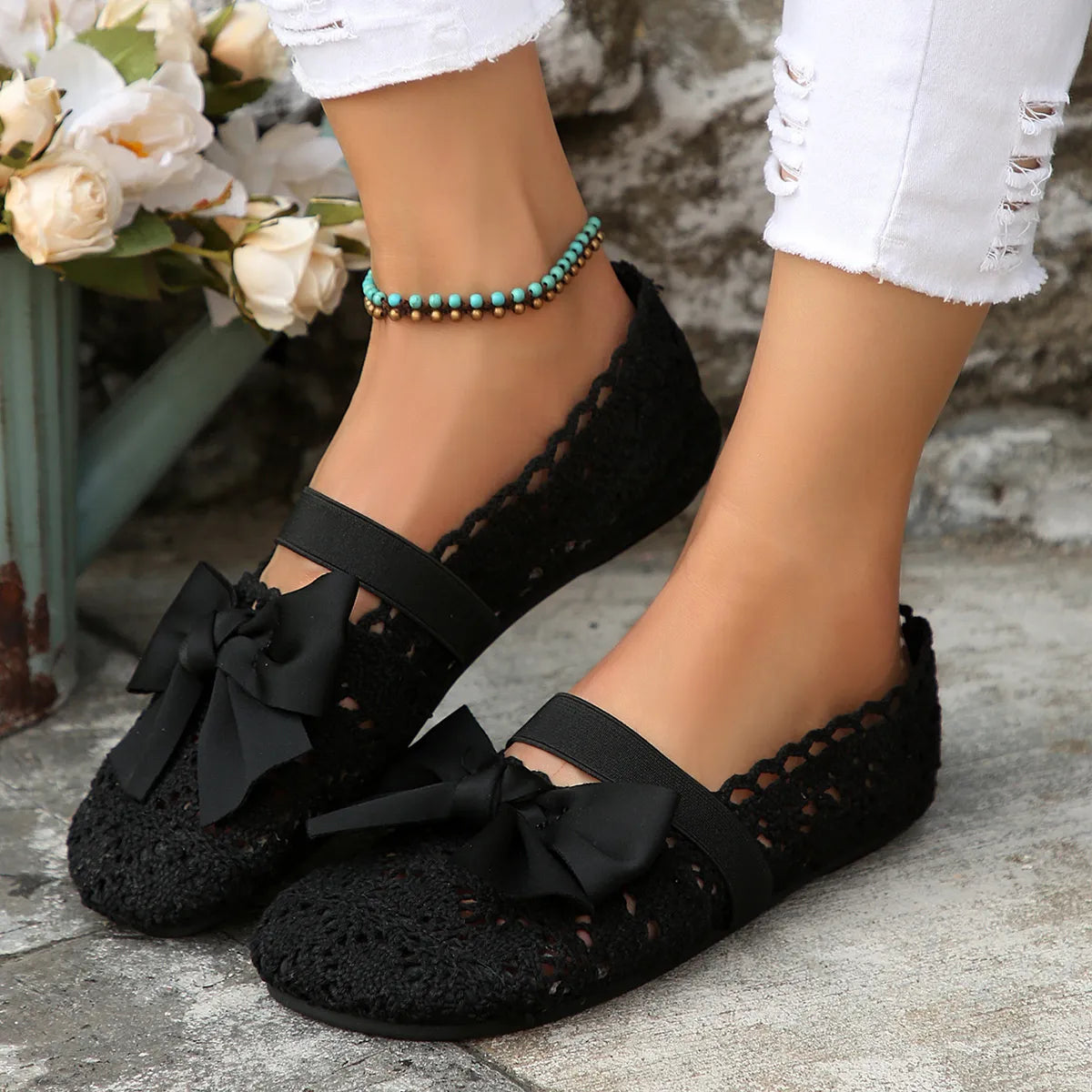 Bow Round Toe Flat Slip-Ons, view 4