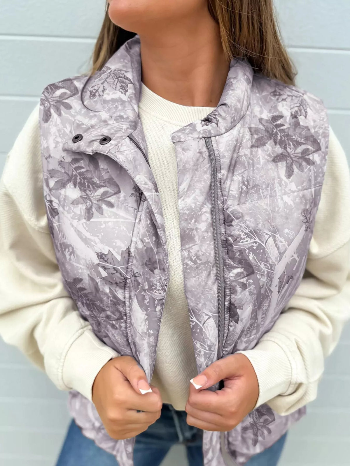 Lightweight Leaf Print Vest Coat - Lilixa.store