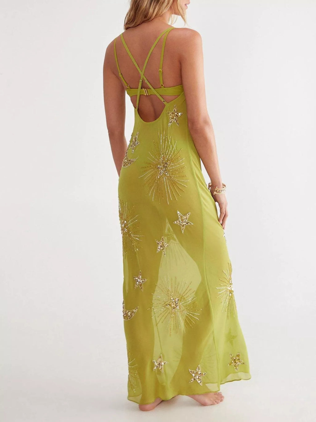 Sequin Backless Maxi Cover Up Dress - Lilixa.store