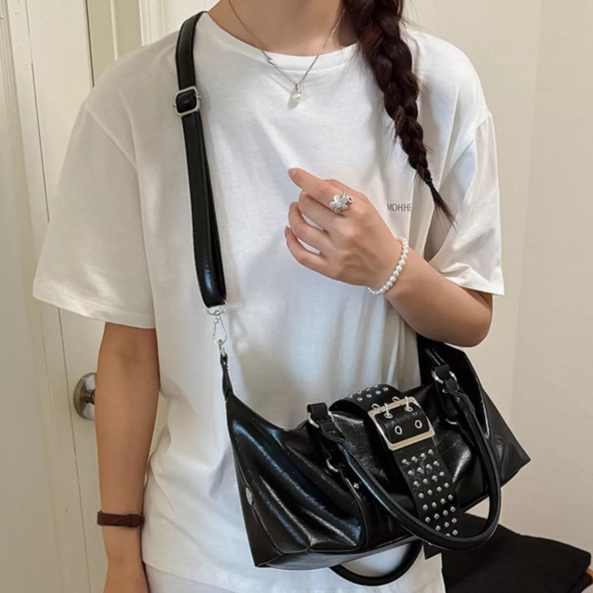 Rivet Embellished Crossbody Bag - Lilixa.store