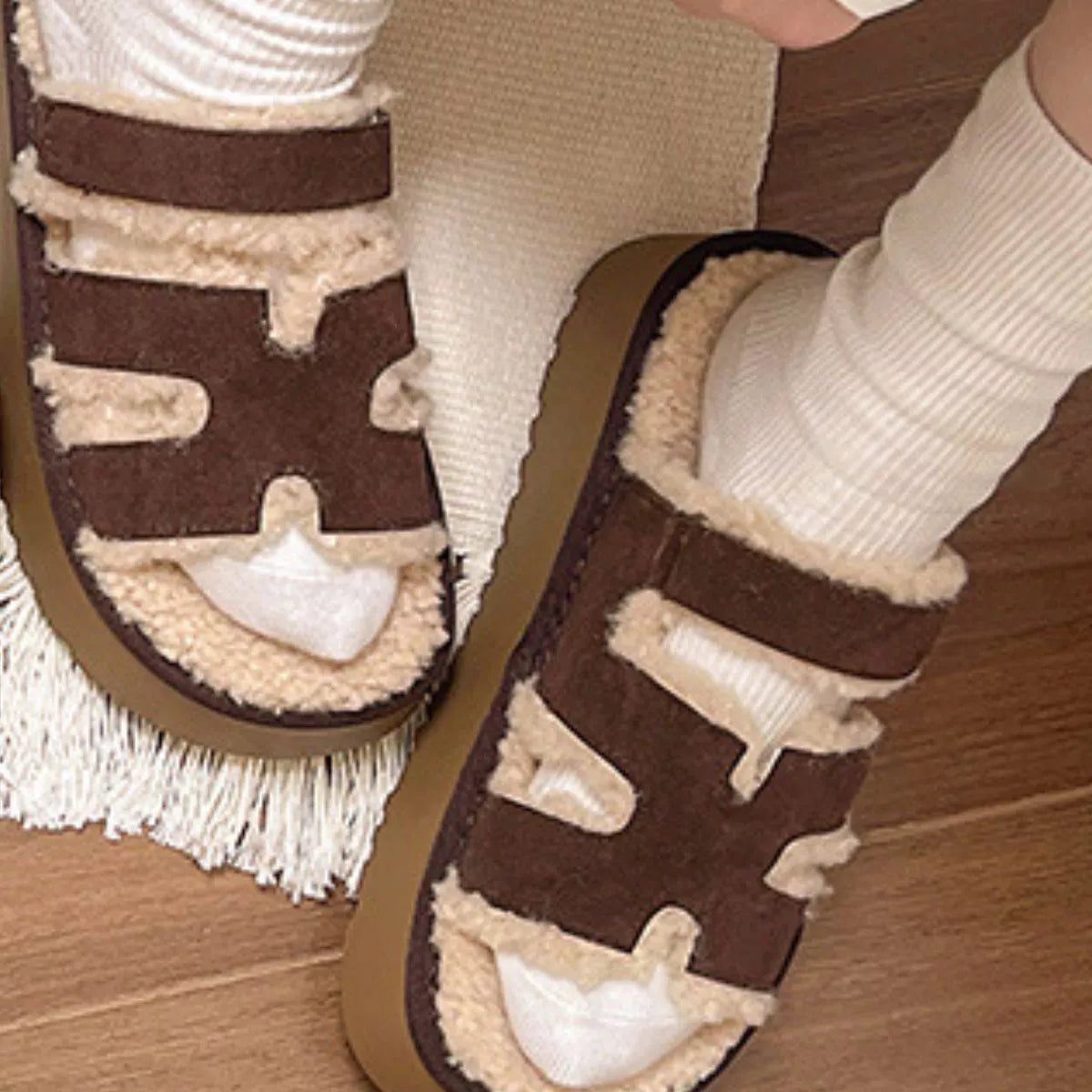Fluffy Platform Velcro Slippers - Lilixa.store