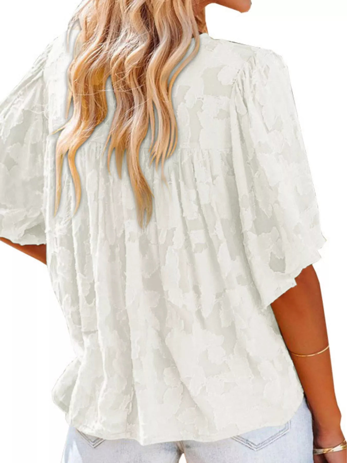 Full Size Textured V-Neck Button-Down Shirt Plus Size - Lilixa.store