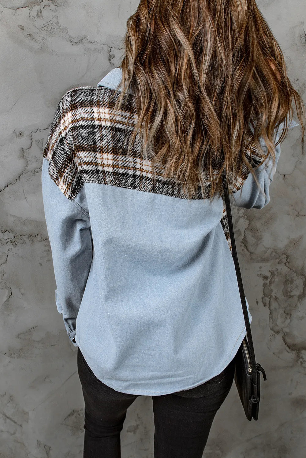 Plaid Pocketed Button Up Denim Jacket - Lilixa.store