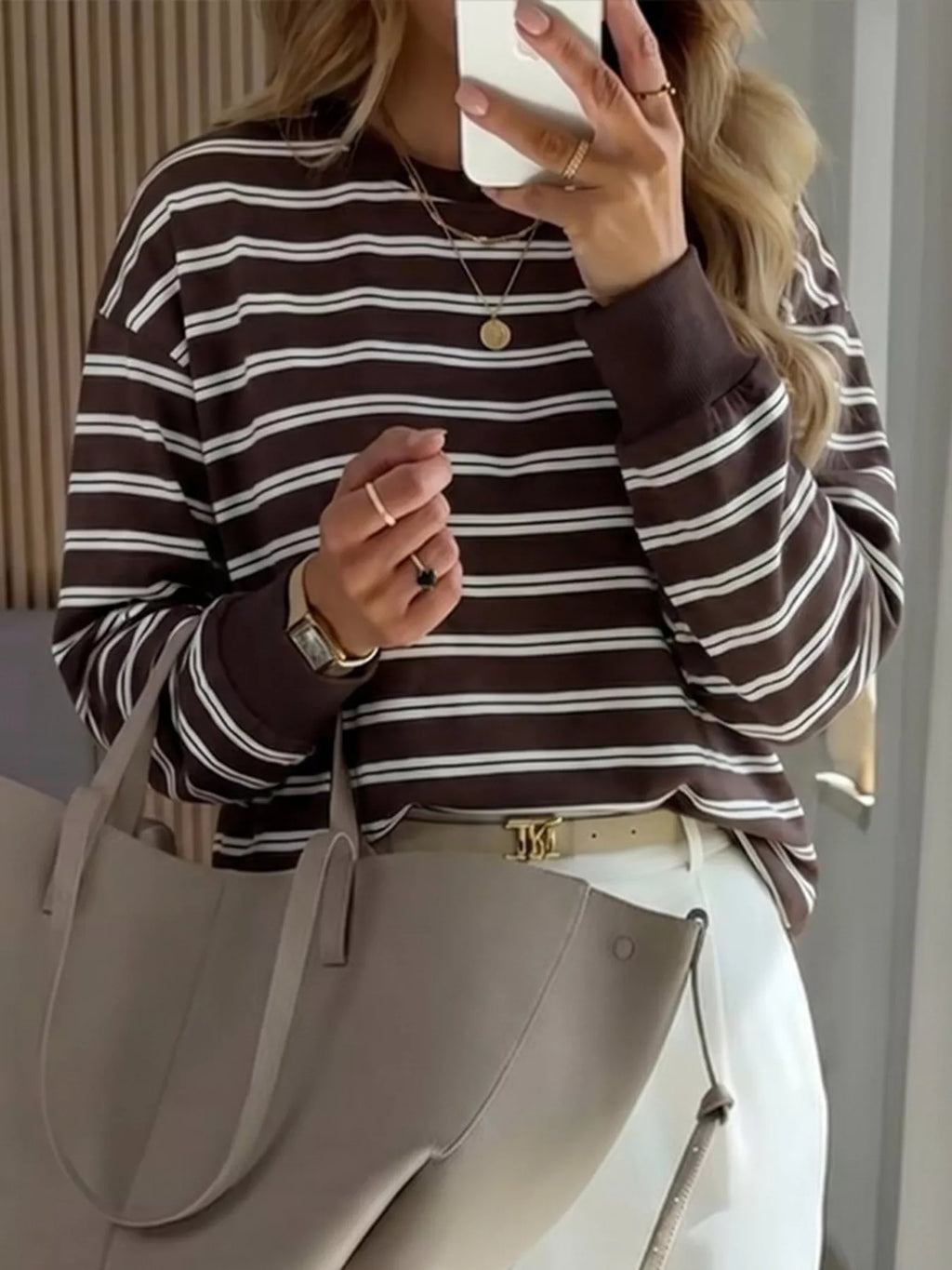 Striped Long-Sleeve Crew Neck T-Shirt - Lilixa.store