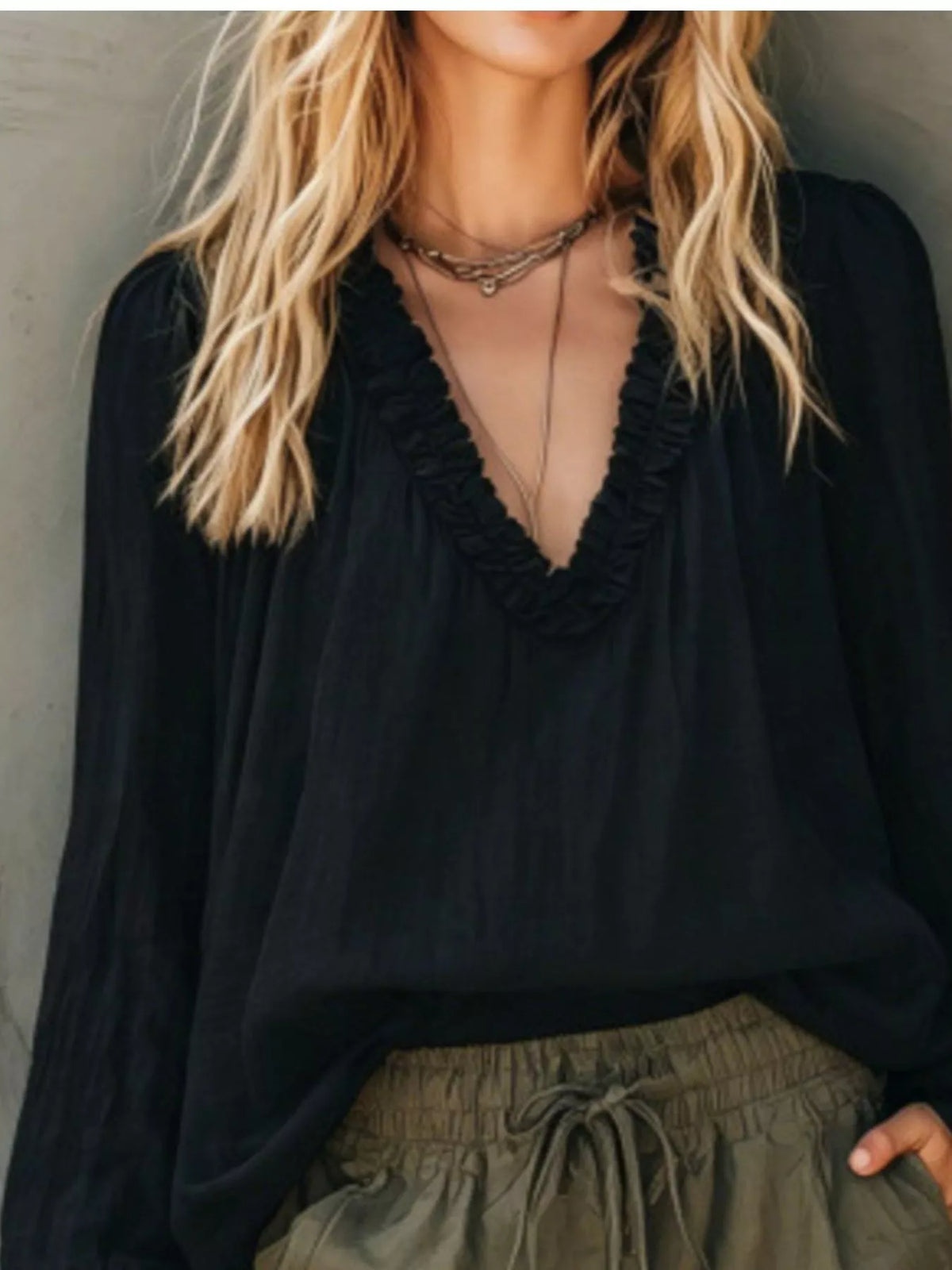 Frill V-Neck Long Sleeve Blouse, view 6