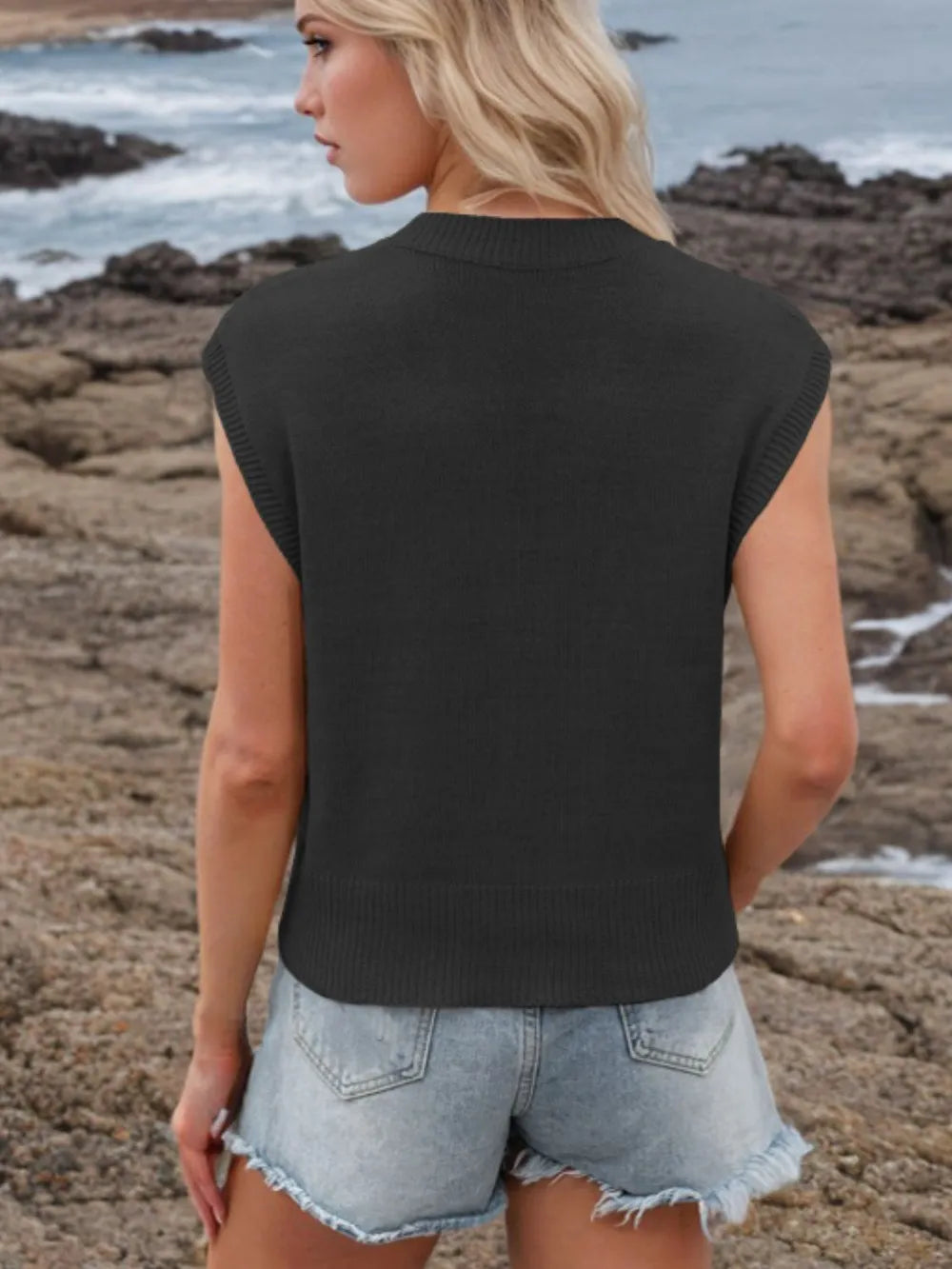 Ribbed Hem V-Neck Sweater Vest, view 10