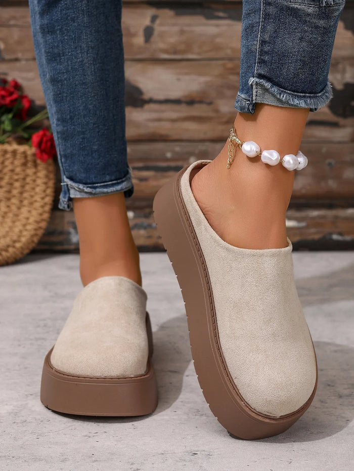 Platform Suede Slip-Ons in Apricot