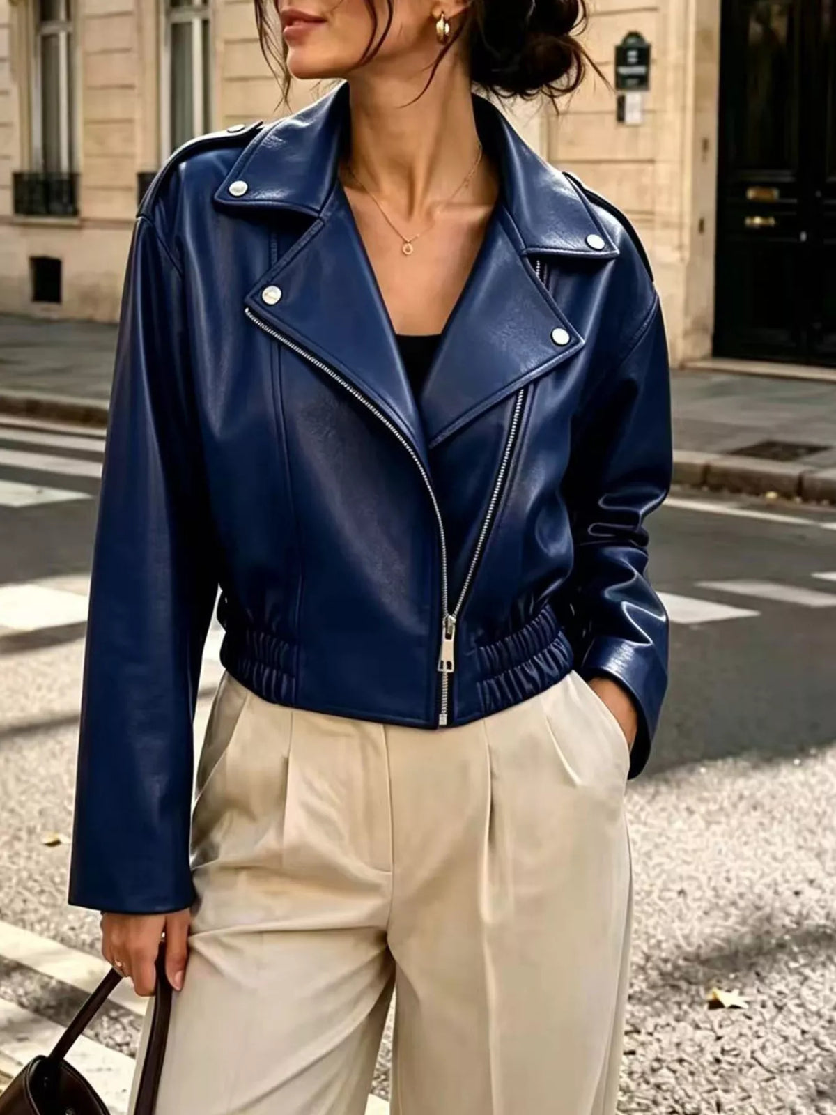 Faux Leather Zip Up Jacket - Lilixa.store
