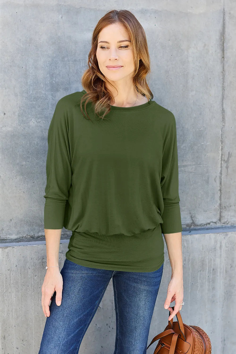 Basic Bae Full Size Round Neck Batwing Sleeve Top - Lilixa.store