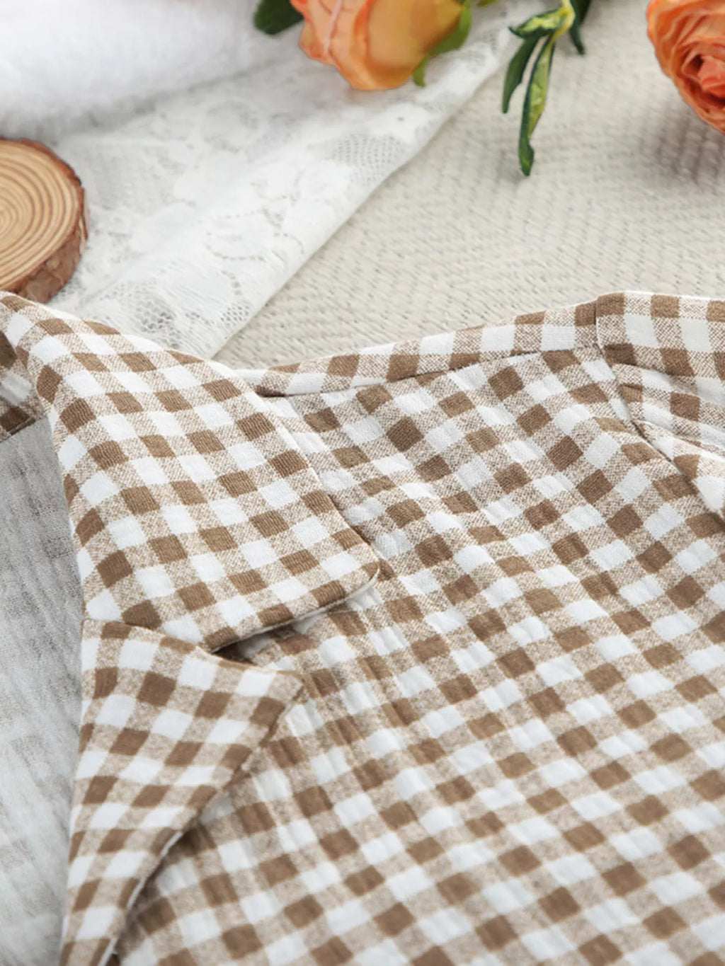 Gingham Ruffle-Trim Top and Pants Lounge Set - Lilixa.store