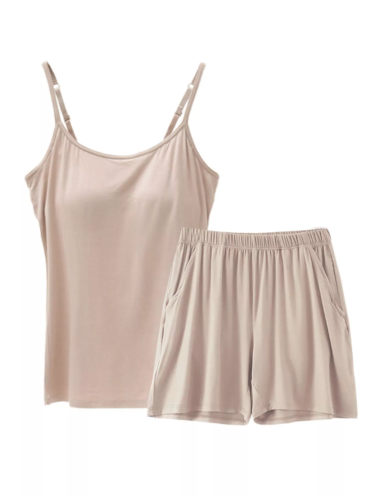 Plus Size Modal Adjustable Strap Padded Cami and Shorts Set - Lilixa.store