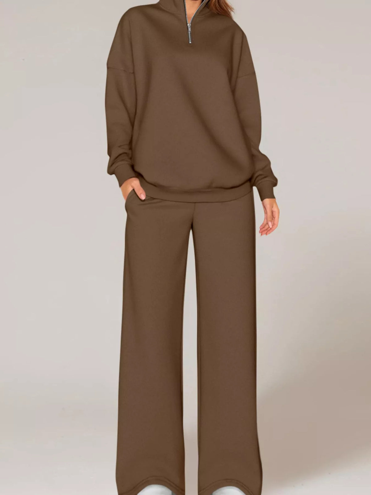 Half-Zip Sweatshirt and Wide-Leg Sweatpants Set, view 3