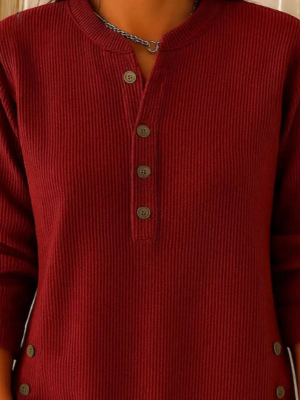 Full Size Button Detail Corduroy Top Plus Size - Lilixa.store