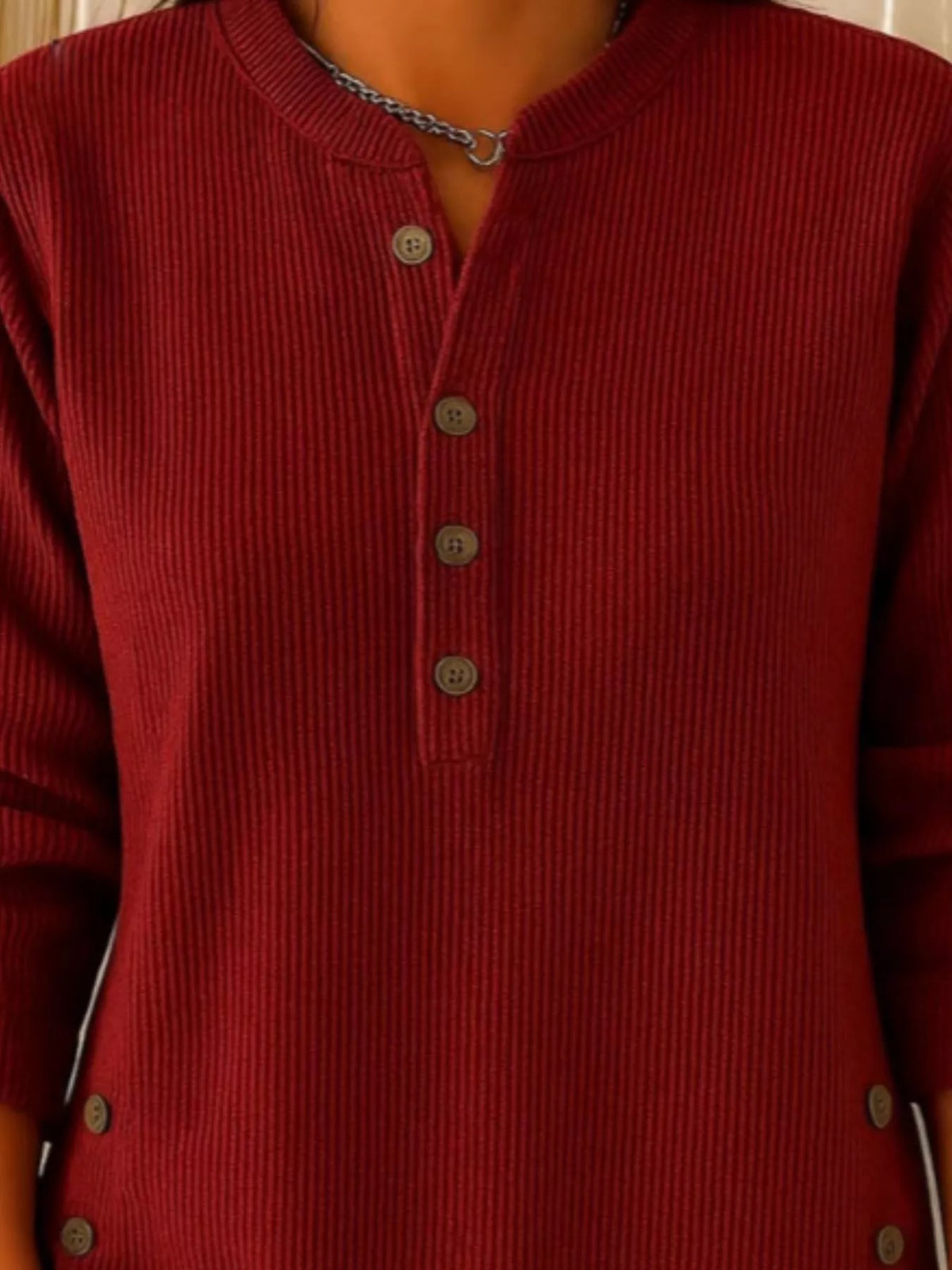 Full Size Button Detail Corduroy Top Plus Size