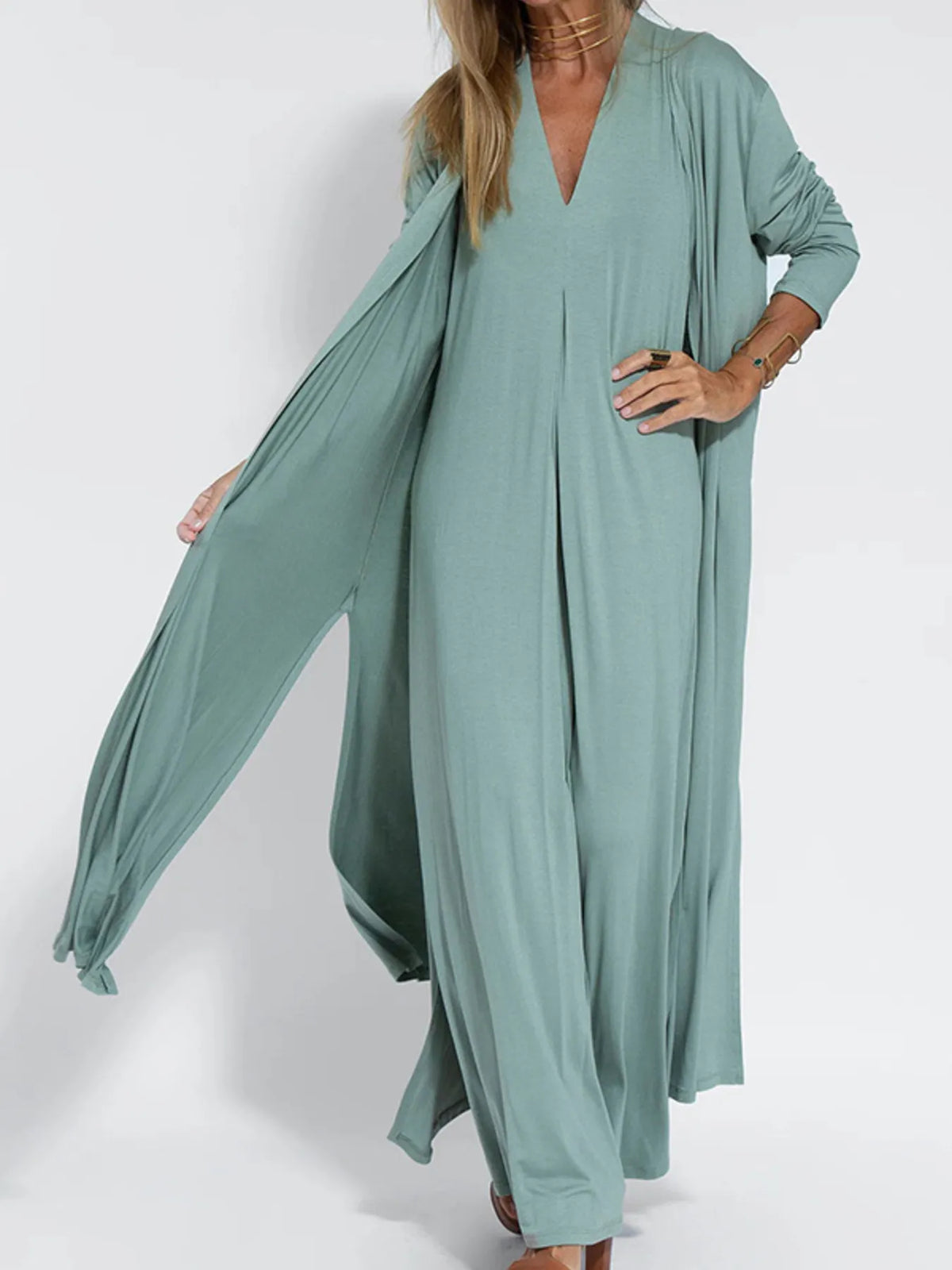 Full Size Open Front Side Slit Longline Cardigan Plus Size, view 3