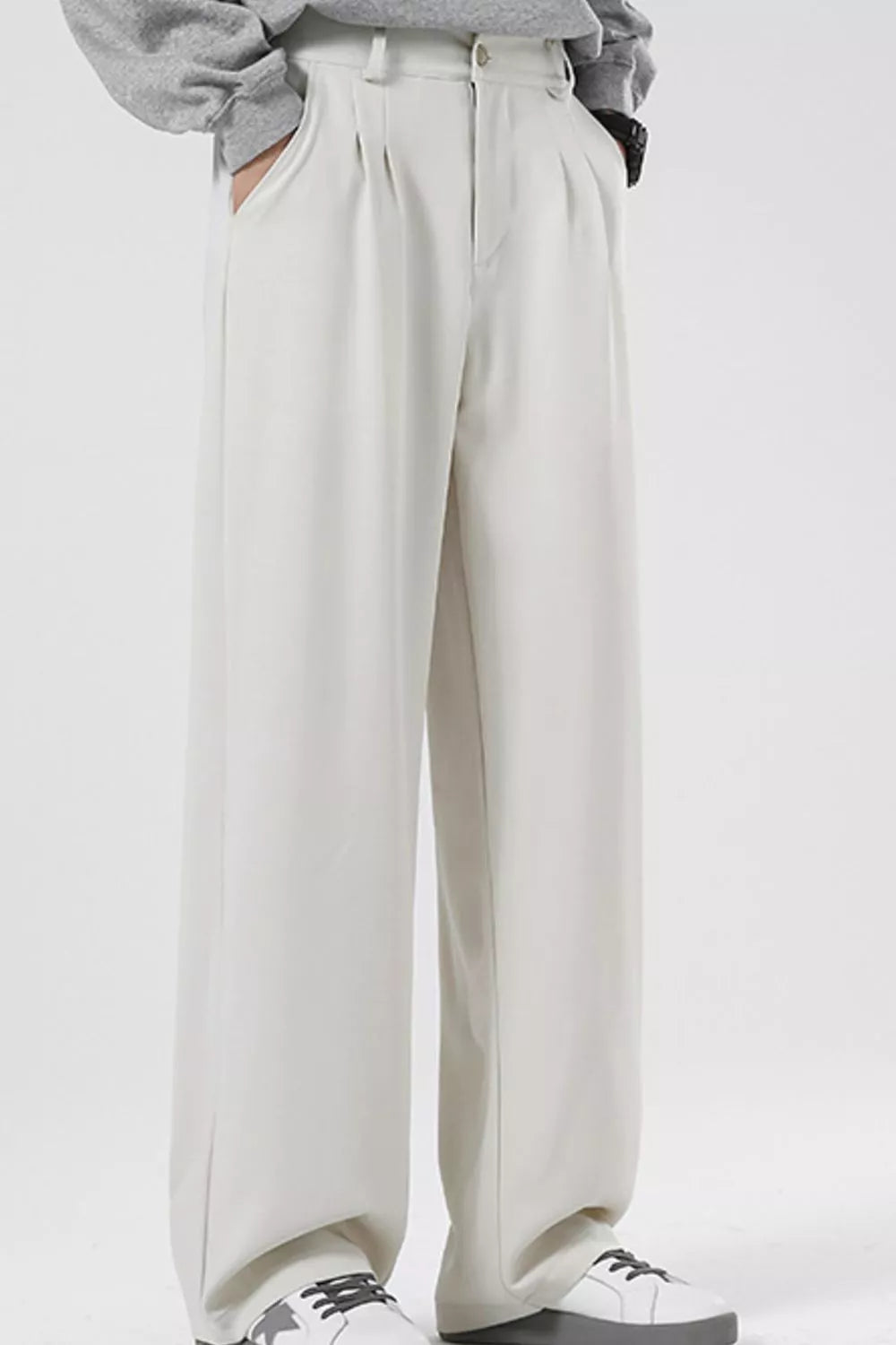 Men's Plus Size Pleated Wide Leg Casual Pants in Cream