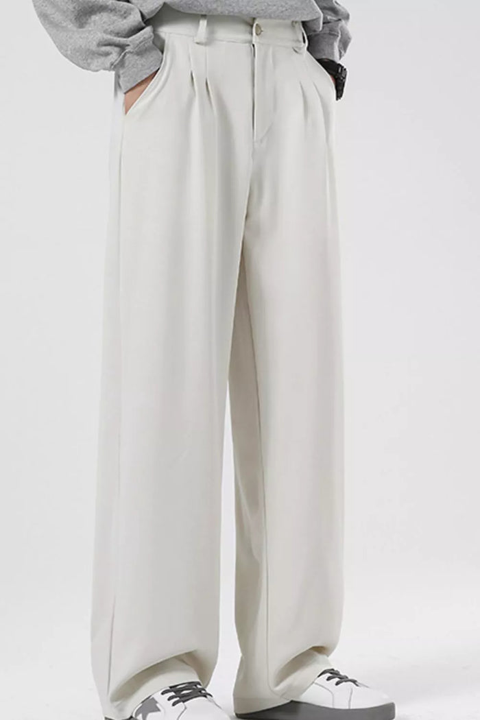 Men's Plus Size Pleated Wide Leg Casual Pants in Cream