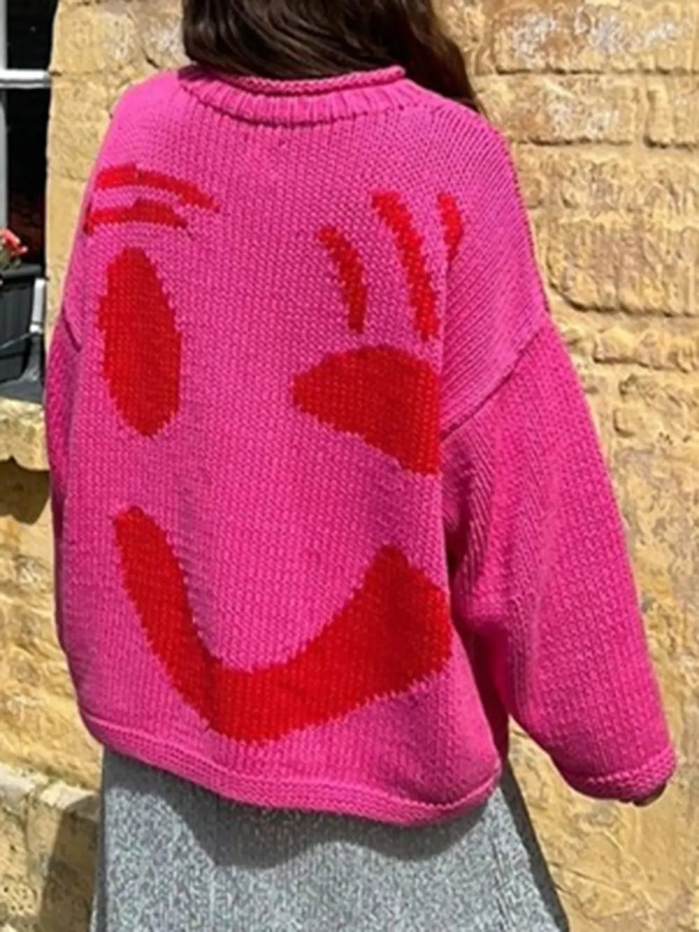 Contrast Drop Shoulder Long Sleeve Sweater, view 10