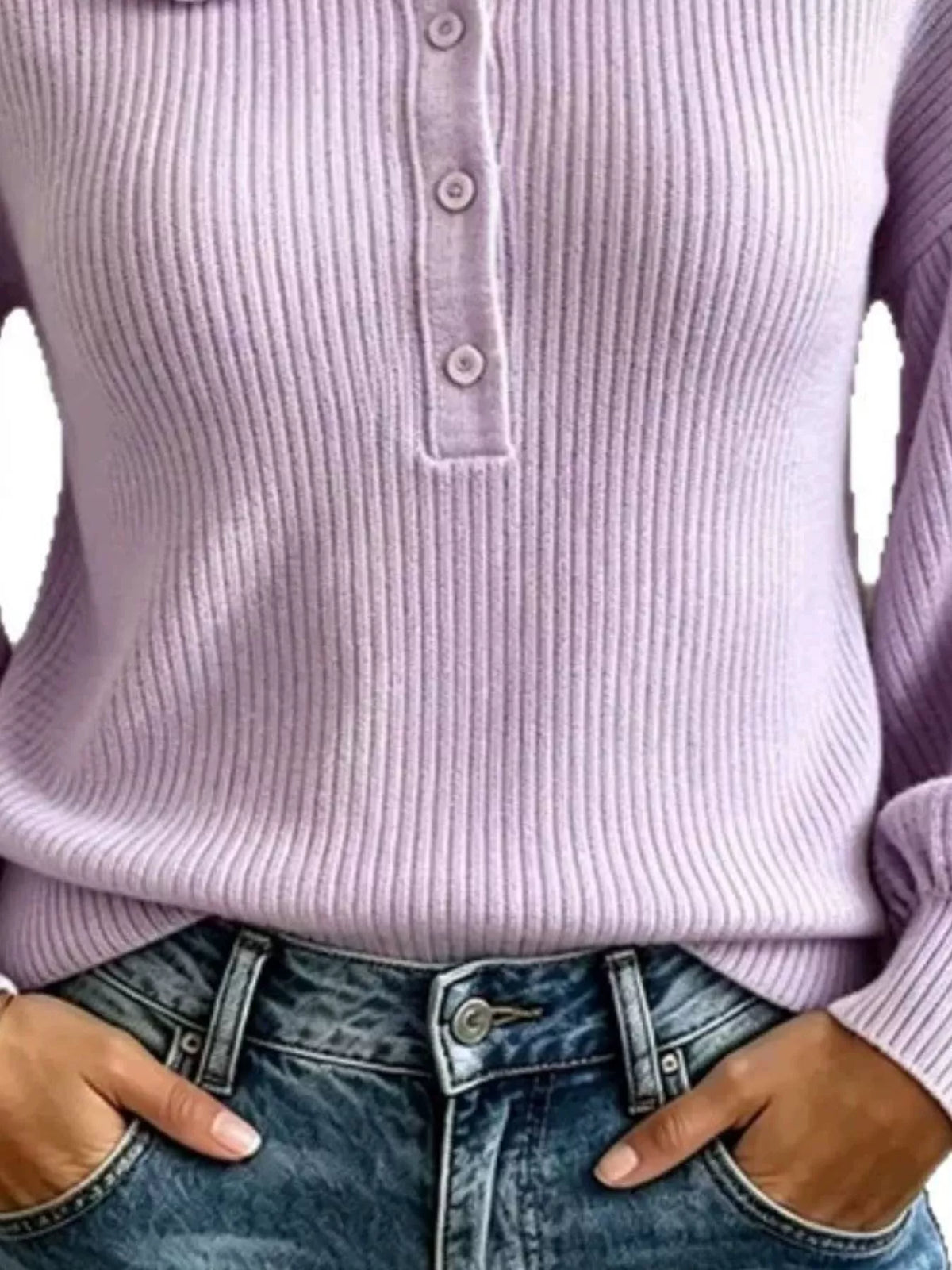 Full Size Ruffle Collar Button Detail Sweater Plus Size