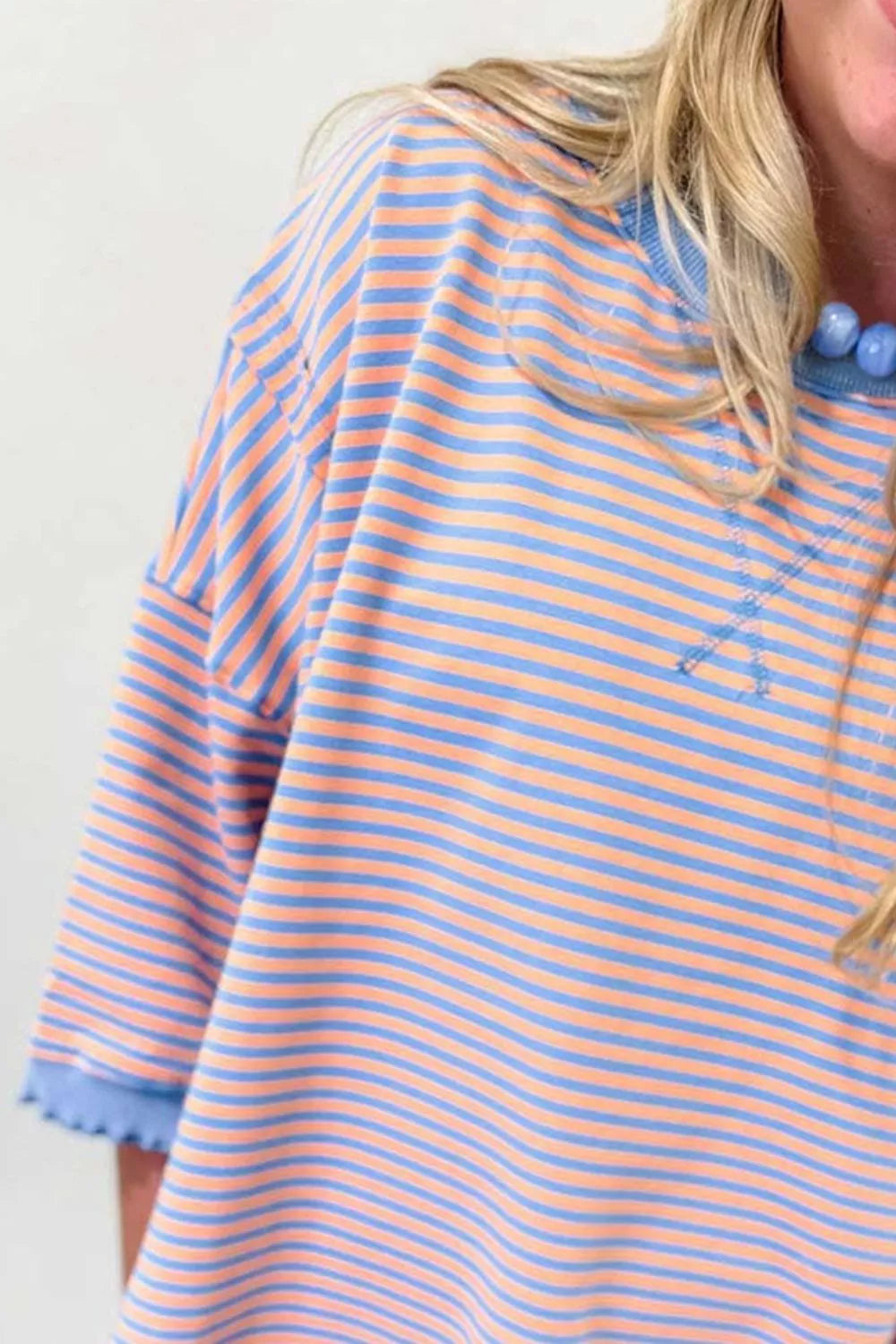 Striped Raw-Edge Casual Blouse - Lilixa.store