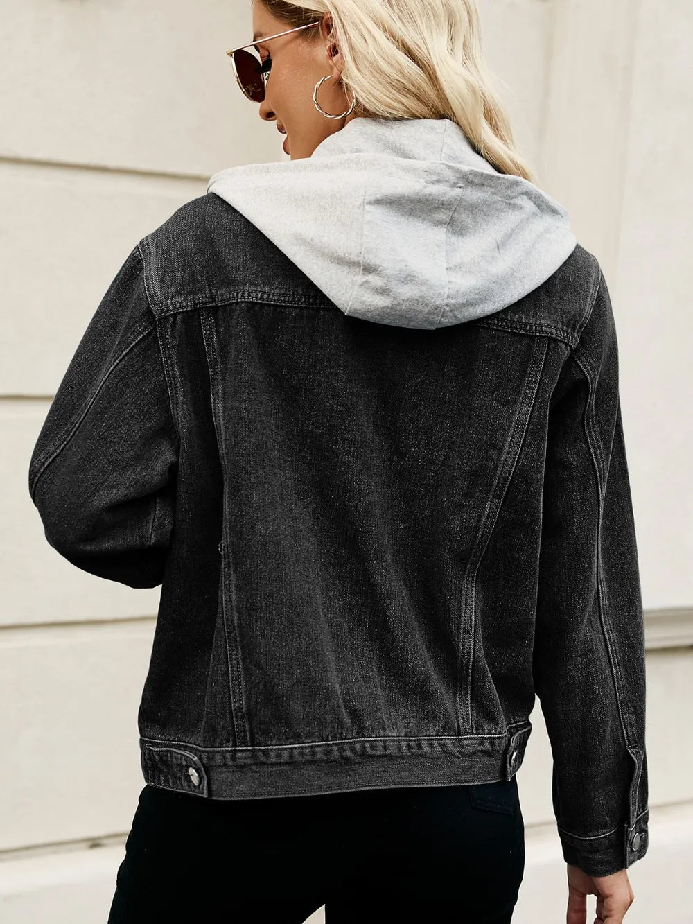 Drawstring Hooded Button Up Denim Jacket - Lilixa.store